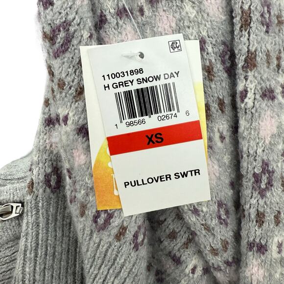 NEW Sugar Moon Fair Isle Sweater Gray Purple Snow Day Printed Top XS - Picture 10 of 11